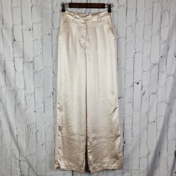 Princess Polly Huxley champagne satin high waisted wide leg pants - Picture 6 of 16